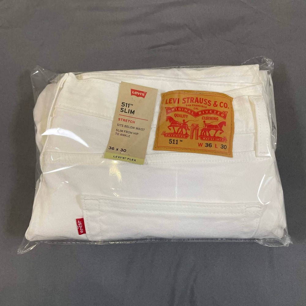 NWT Levis 511 Slim Fit White Jeans Mens 36x30 Levi's Flex Stretch Summer Style